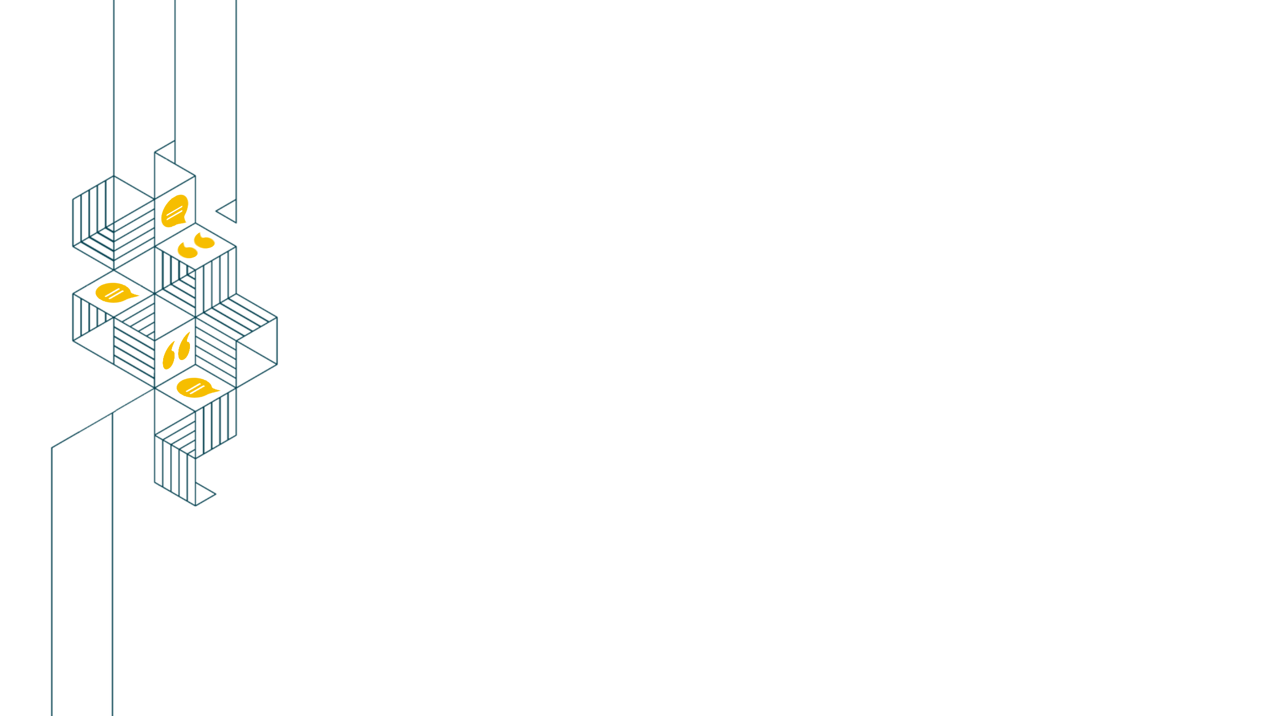 Geometric line drawing of cubes with speech icons